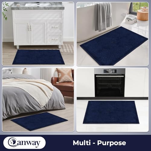 Image of CANWAY 1100 GSM |Pack of 2| 50x35 Cm Premium Microfiber Floor Mat | Ultra Soft & Super Absorbent | Anti-Slip Backing | Quick Dry Bath, Bathroom & Kitchen Mat|Navy-Blue