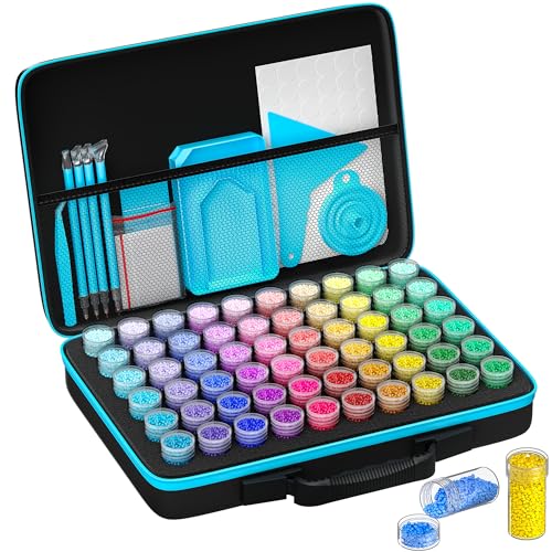 Image of VANSUNS 60 Slots Diamond Painting Storage Containers Kits, Thickened Waterproof Portable Bead Storage Boxes for Diamond Painting Accessories and Tools, Blue
