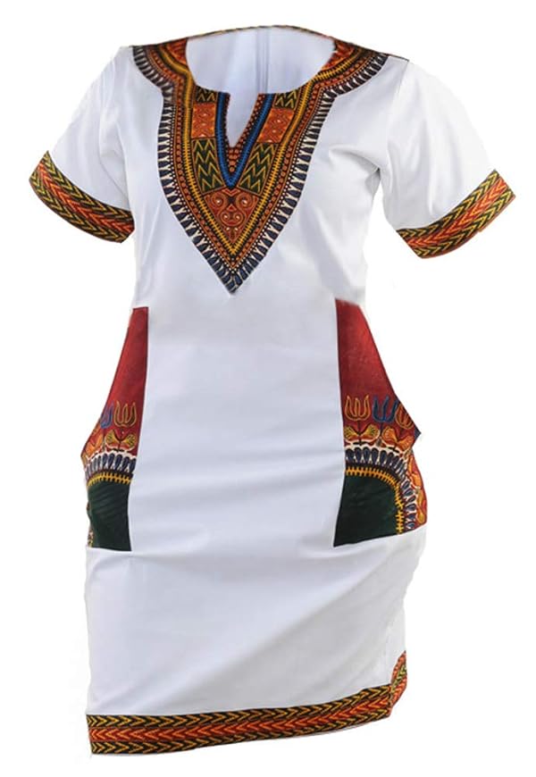 shekiss Womens Bohemian Bodycon Dashiki African Vintage Print Sexy V-Neck Club Midi Dress White/Red X-Large by SheKiss - Image 3