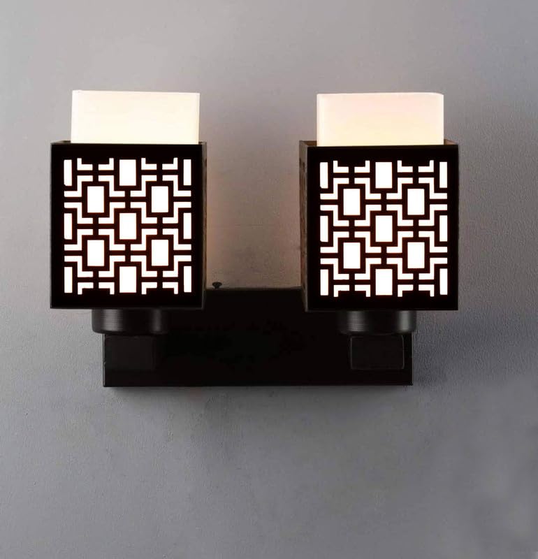 PREM Enterprises Wooden Double Wall Lamp, Illuminating Your Space with Elegance, Modern Design, Energy-Efficient LED Lighting for Bedrooms, Living Rooms, Drawing Rooms 52