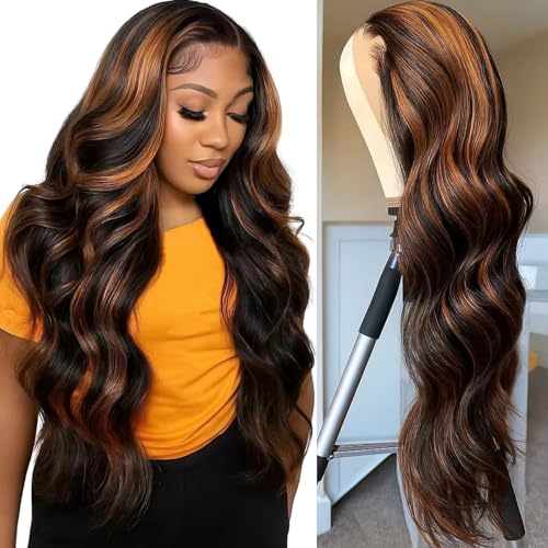 Image of MUZOJET 1B /30 Highlight Ombre Balayage 13x6 Lace Front Wigs Human Hair Black and Blonde FB30 HD Transparent Lace Front Wig Human Hair Pre Plucked with Baby Hair for Black Women 180% Density 30 Inch