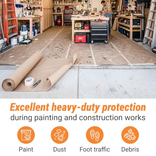 Image of Floor Protection Natural Brown Rosin Paper 18 inch x 166 ft | USA-Made 7 Mil Heavy-Duty Builders Paper for Painting, Construction, Hardwood Floor Cover from Paint, Dust, Traffic