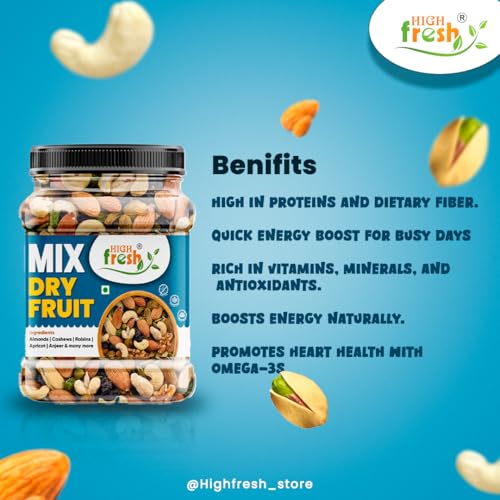 Image of HighFresh 100% Natural and Premium Healthy Mix Dry Fruits and Nuts 1KG | Healthy for Every Occasion Dry Fruits Nuts | Almonds | Cashew | Kishmish | Apricot | Black Raisins | Dried Kiwi