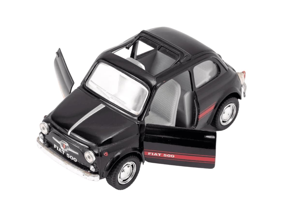 Easy Toys Fiat 500 1:24 Scale Black Vintage Car Model with Opening Doors, Perfect for Collection or Toy, Die-cast Metal with Plastic, 15 x 10 x 5 cm, 3+