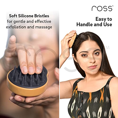 Image of Ross Hair Scalp Manual Massager Shampoo Brush with Soft Silicone Bristles for Blood Circulation (Gold)