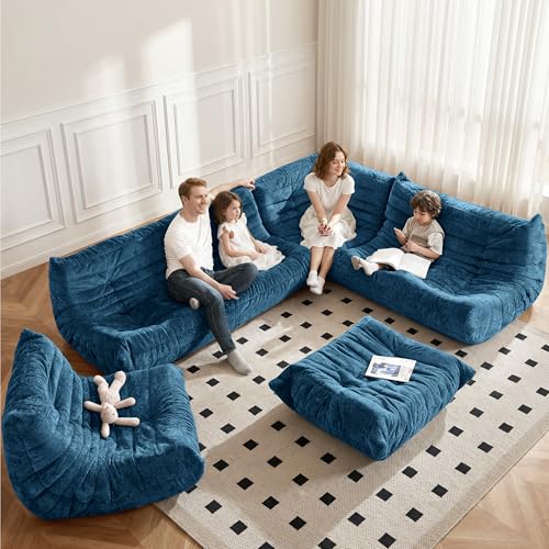 Image of Bean Bag Chair, Memory Foam Bean Bag Chairs for Adults, Fireside Corner Chair Lazy Floor Corner Sofa for Living Room, Bedroom, Dorm, Office(Navy Blue)