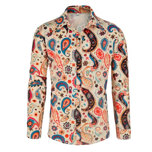 Eunchaes Men's 70s disco shirt Paisley 1970s casual top...