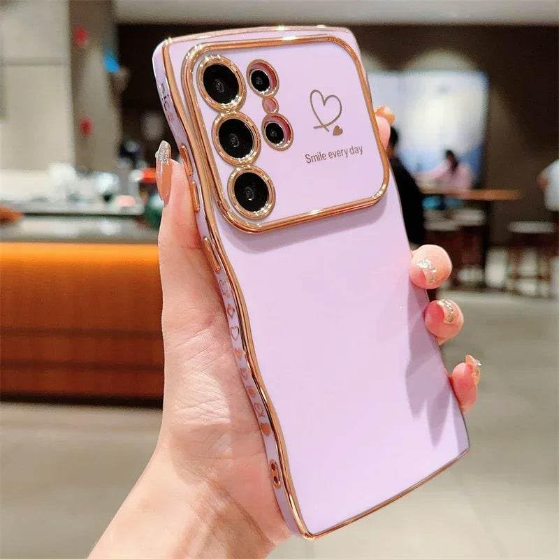 Image of Peeperly Back Cover Case for Samsung Galaxy S23 Ultra Scratch Resistant Anti-Slip TPU Shockproof Protective Durable Wave Plating Love Heart Case for Girls & Women(Light Purple)