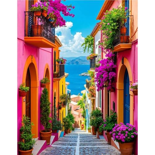 Yunruily Vue de la rue Peinture Numero adulte - Peinture par Numéro Adultes débutants,Numéro d'Art Kit Peinture par Décoration Murale et Cadeaux Pour La Maison...