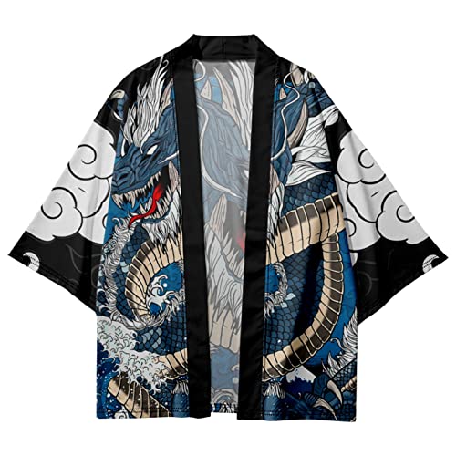 PRIJOUHE Mens Kimono Robe Jacket 3/4 Sleeve Open Front Japanese Shirt Bathrobe Lightweight Coat2