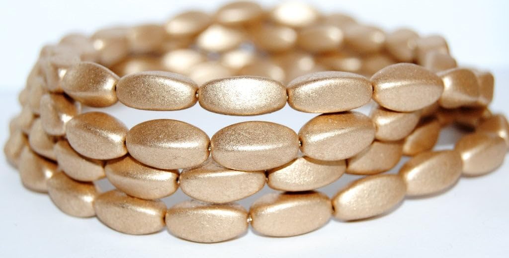 100 pcs Oval Pressed Beads, Aztec Pale Gold (01710), 16 x 9 mm, Glass, Czech Republic