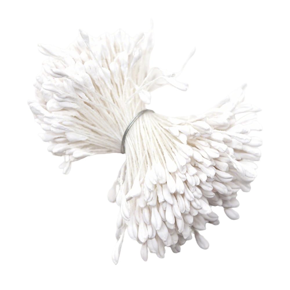 Globellapro 1 Bunch Artificial Flower Stamens White 6cm Artificial Flower Stamen Pistil for Craft DIY Floral Making Wedding Decor, About 340Pcs