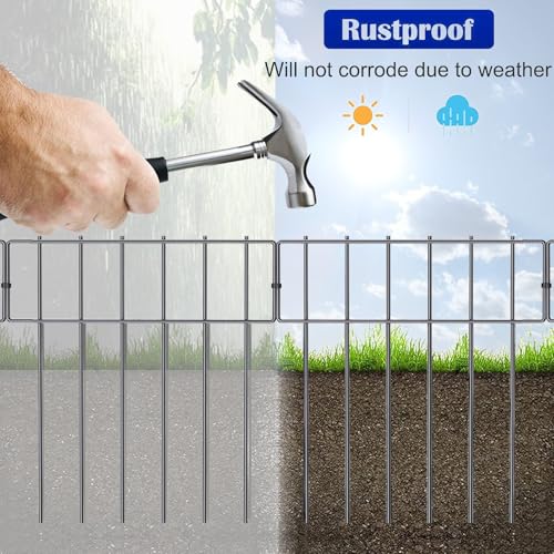 Aotuosa 10 Stück 43 x 33 cm Gartenzaun zum Stecken mit Verbindungsschnallen Metall Steckzaun Hundezaun Tierabsperrzaun Garten Zaun Dekorative Zaunelementen für Hunde Gitterzaun Set