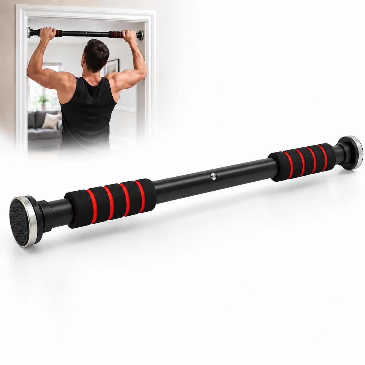 Pull Up Bar Adjustable Doorway Chin Up Bar 100KG Capacity Exercise Bar for Home Gym Strength Training Upper Body Workout Equipment No Drill Portable Fitness Bar Black