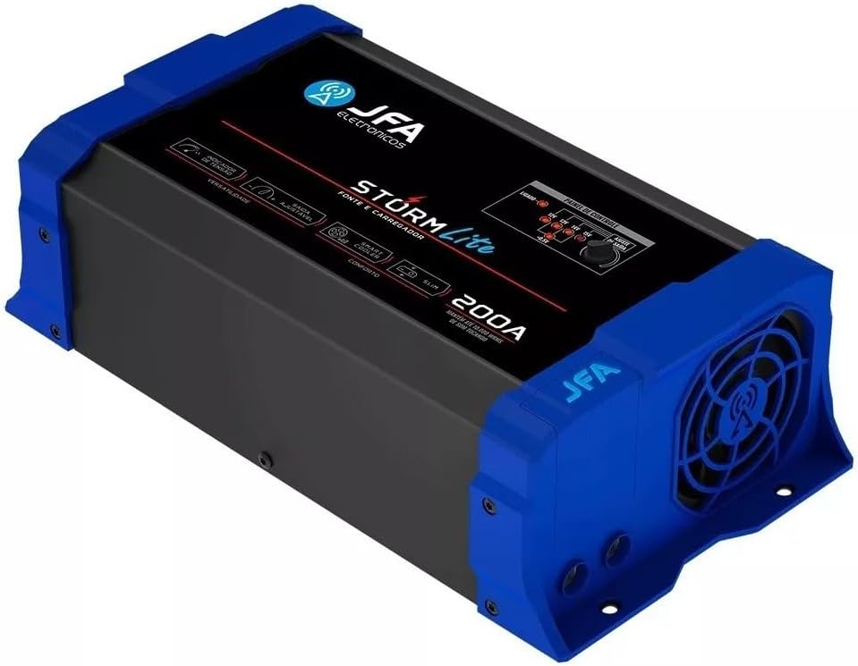 Angled view of JFA 200a Storm Lite Power Supply with fan
