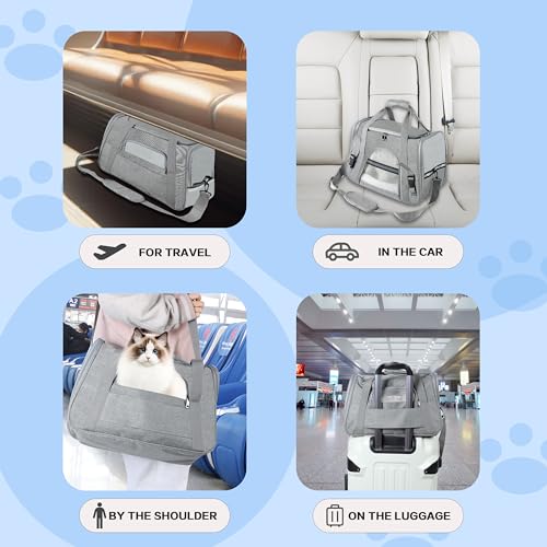 FluffyDream Pet Travel Carrier Soft Sided Portable Bag for Cats, Small Dogs, Kittens or Puppies, Collapsible, Durable, Airline Approved, Travel Friendly (Grey, 17.0" L x 10.0" W x 11.0" H) (Grey) - Thumbnail 2