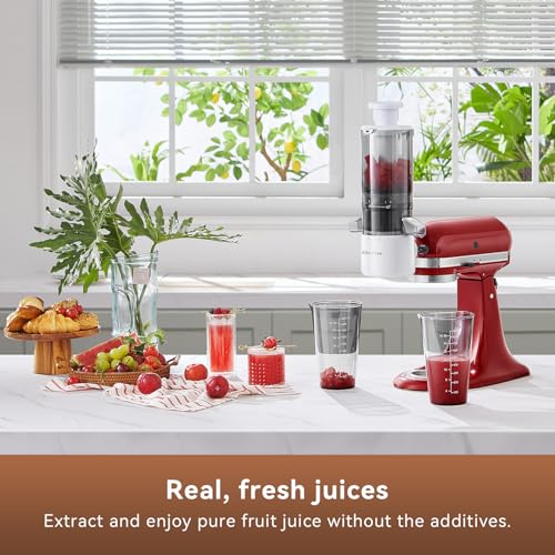 KITCHTREE Masticating Juicer Attachment for KitchenAid Stand Mixer, 4.2\" Large Feed Chute Fit Whole Vegetables & Fruits, Slow Cold Press Juicing, Includes 2 * 28oz capacity cups and blade replacement - Thumbnail 2