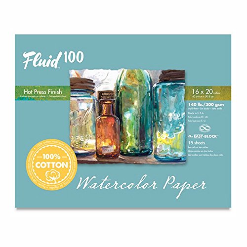 Speedball Art Products, 812234, Fluid 100 100% Cotton Artist Watercolor Paper, 16 x 20 inch Block, 140 lb Hot Press