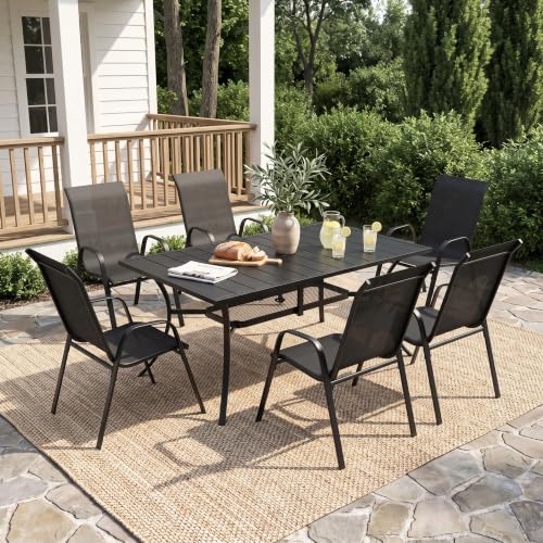 Image of VICLLAX 8 Pieces Patio Dining Set w /Umbrella, Table & Stackable Chairs