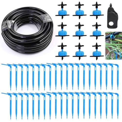 JIRVEX Set di irrigazione a micro-goccia da 20 m, tubo irrigazione 3/5 mm con 40 frecce blu e 10 gocciolatori da 8 L/h, impianto irrigazione automatica per giardino, balcone, serra e aiuole rialzate.