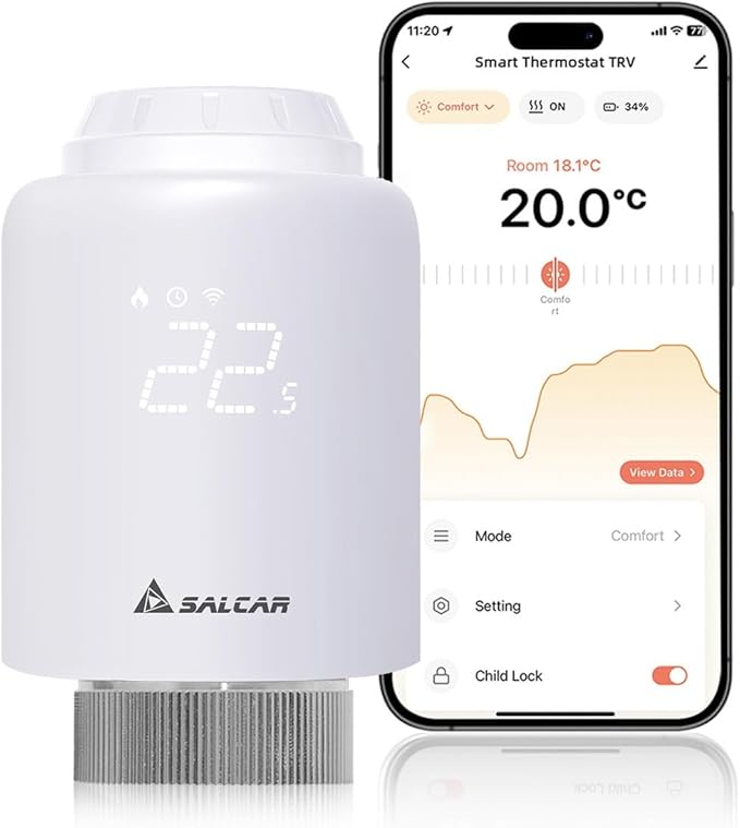 SALCAR Termostato Calefaccion WiFi Conexión Directa Termostato Compatible con Amazon Alexa & Google Assistant Cabezal Termostático Programable Tuya sin Puerta de Enlace Adicional