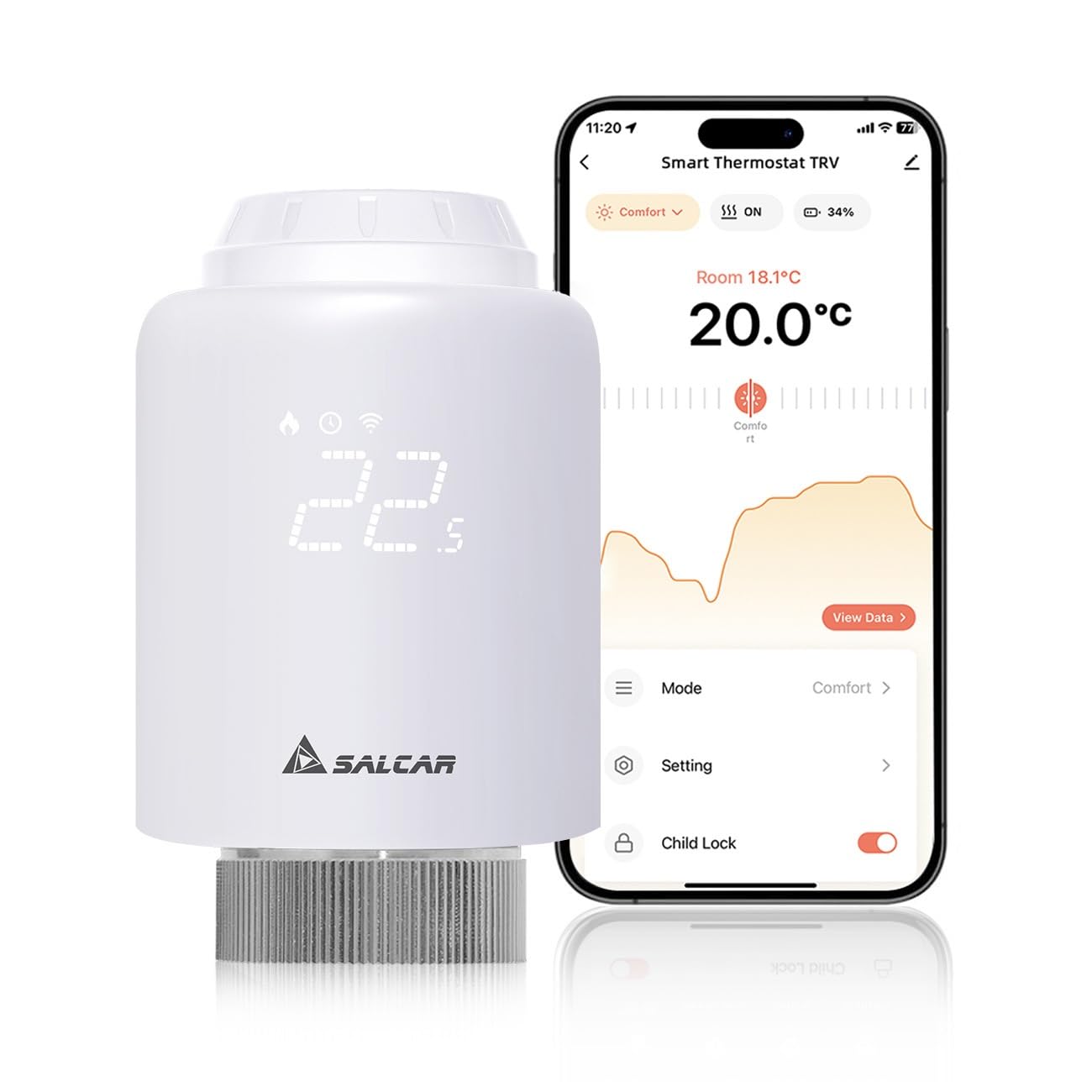 SALCAR Smartes Heizkörperthermostat WiFi TRV603 Thermostat Heizung Kompatibel mit Amazon Alexa & Google Assistant Programmierbar Heizungsthermostat Tuya Smartes Heizkörper kein Gateway erforderlich