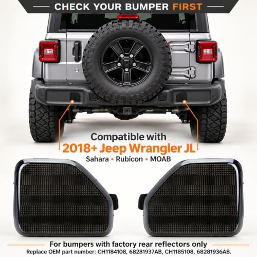 Rear Bumper Reflectors Black Smoked Lens for 2018-UP Jeep Wrangler JL — 사진 3