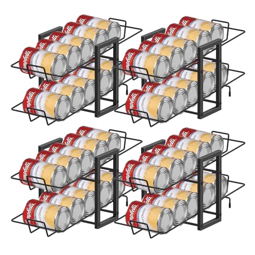 MOOACE 4 Pack Can Rack Organizer, 2 Tier Kitchen Canned Food Storage Dispenser Holds up to 40, Can Organizer for Cabinet Pantry Refrigerator Countertop, Black