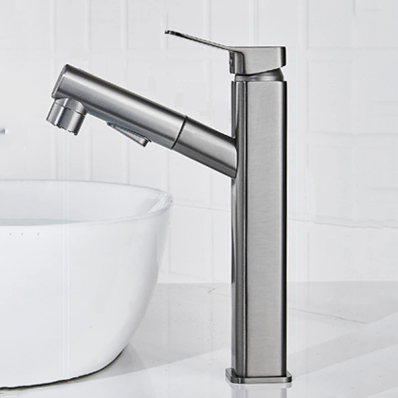 Robinet de lavabo en laiton gris mitigeur haut de gamme avec bec extractible 360