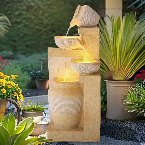 4-Tier Water Fountain with LED Lights for Garden