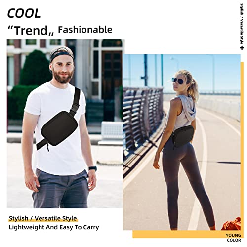 Fanny Packs for Women Men,Fashion Waist Pack Mini Belt Bag with Adjustable Strap,Waterproof Crossbody Bag with Headset Hole Key Rope Card Holder for Outdoor Running Hiking Walking Travel (BLACK)