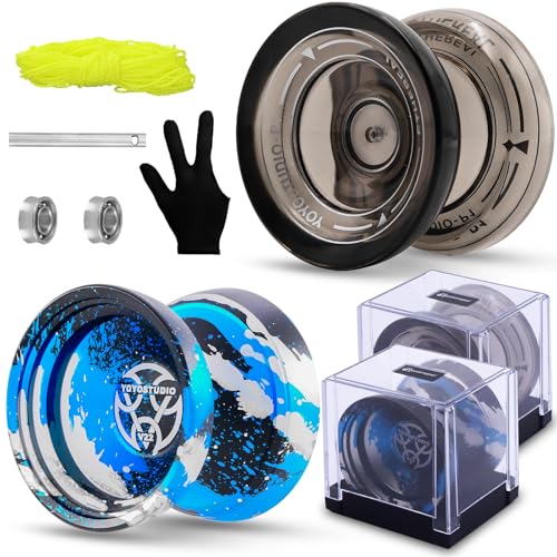 YOYOSTUDIO Professional Yoyo for Kids/Adults, Pack of 2 Yoyos, Responsive Yoyo V22 & P1, Dual Purpose Yo Yo for Beginner/Advanced, Extra 10 Yo-Yo Strings + 2 Case + Unresponsive Yoyos Bearin