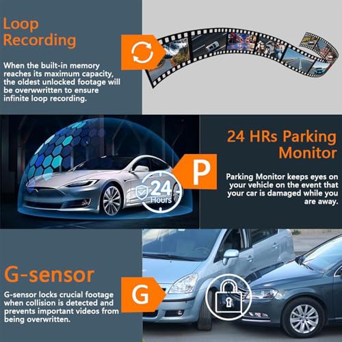 Générique Dash Cam, 4 Channel Dash Camera Front Rear Left Right, 1080P HD Recorder with 32G Card, Reversing Image Assist for Parking, Driving, Racing, and Vehicle Security, 7.87 inches – Image 5