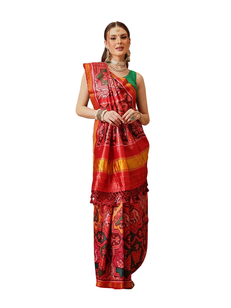 Double Ikkat Patola Printed Saree with Weaving Border & Pallu-image-24
