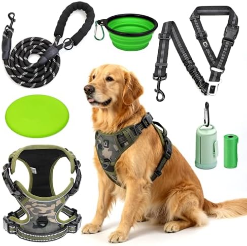 Pettorina per cani, set di guinzaglio per cani include una cintura di sicurezza, ciotole pieghevoli e un dispenser per sacchetti per le deiezioni Ideale per addestramento, passeggiate e viaggi