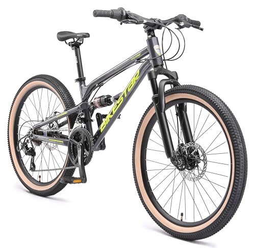 BIKESTAR Bicicleta de montaña de Aluminio Suspensión Doble Bicicleta Juvenil 24 Pulgadas de 9 años | Cambio Shimano de 21 velocidades, Freno de Disco | niños Bicicleta | Negro