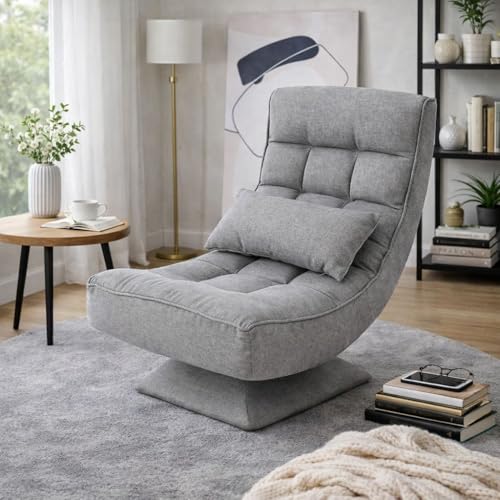 Image of Modern Single Seater Lounge Chair with Thick Cushioned Seat & Backrest | Soft Fabric Upholstery | Comfortable Accent Recliner Style Chair for Living Room & Bedroom, Color: Grey