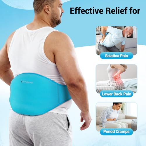 Image of Comfytemp Extra Large Back Ice Pack for Lower Back Pain, Sciatica Relief, Reusable Hot Cold Therapy Wearable Gel Pack Wrap for Injuries, Surgery Recovery, Herniated Disc, FSA Eligible HSA, 2 Gel Packs