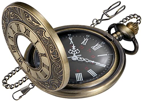 Realpoo Brown Hollow Men's Pocket Watch, Roman Digital Scale Men's