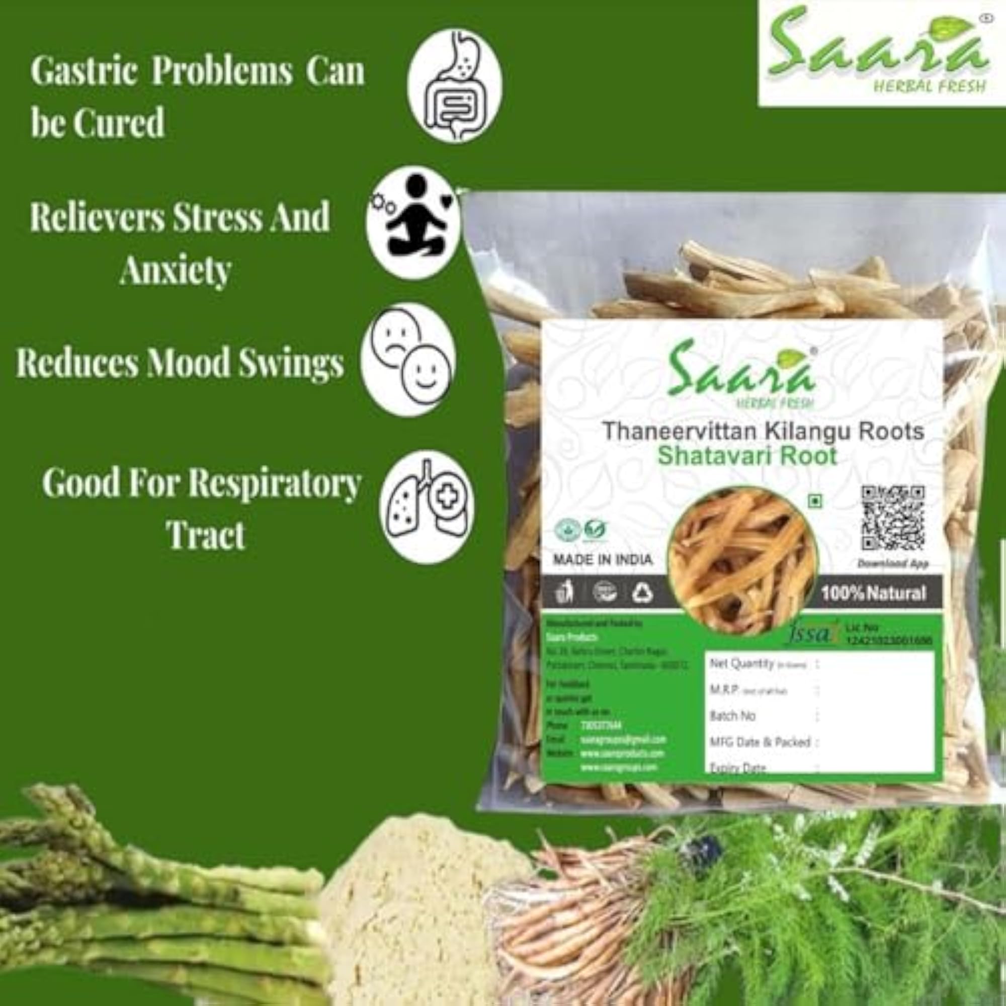 Saara HERBAL FRESH Thaneervittan Kilangu Roots, 500g Pack of 5