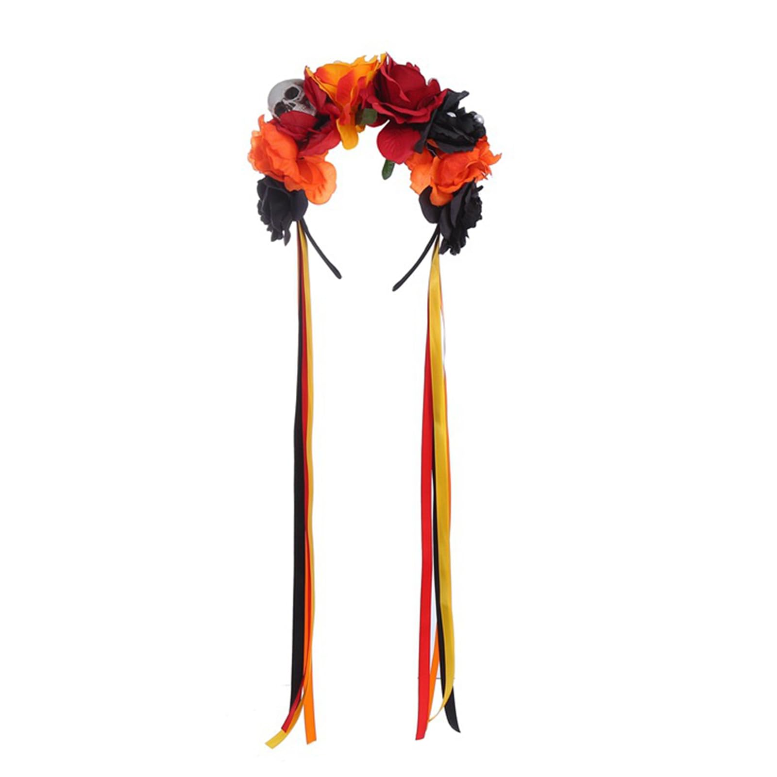 BYUTFA Hairband Halloween Headband Day of The Dead Ribbon Flower Skull Hairband Cosplay Costume Headpiece for Women Festival Hair Decors