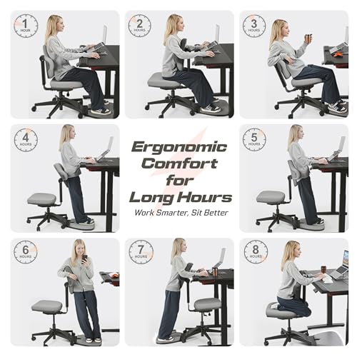 Image of DROGO Stance 5-in-1 Standing Mate Chair, Ergonomic Office Chair for Standing Desk | Sit-Stand-Leaning Perch Chair with Anti-Fatigue Mat | Flip Backrest, Adjustable & Dynamic Posture Support(LightGrey)