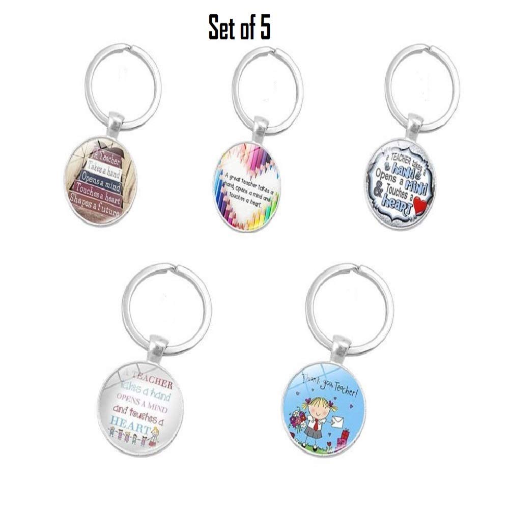 Libby's Market Place Multicoloured Teacher Keyring - 5 Different Style In An Organza Gift Bag (Set Of 5)