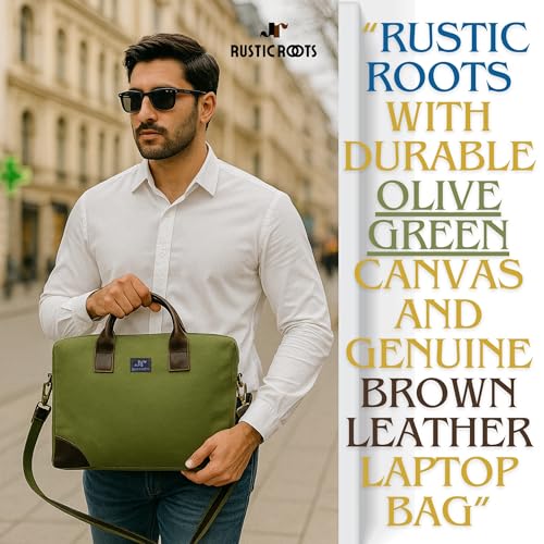 Image of Rustic Roots Laptop Bags for Men Office Use | Canvas Leather Laptop Messenger Bag | Laptop Side Bag for Man | Men's Work Briefcase Sling Bag | Casual Laptop Shoulder Bag