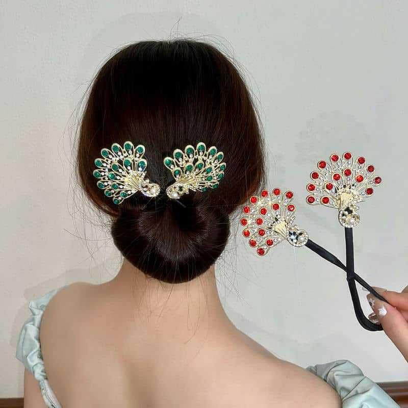 3pcs Ucubwfu Lazy Hair Curler，Peacock Hair Bun Maker，Ladies Hair Bun Shaper，Rhinestone Hair Clips image 3
