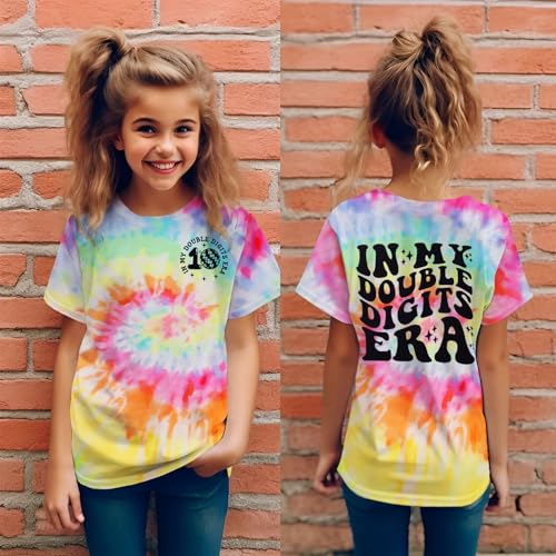 Image of IZYJOY in My Double Digits Era Shirts Girls 10th Birthday T-Shirts 10 Years Old Birthday Party Short Sleeve Summer Tee Tops