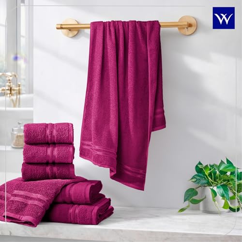 Image of Welspun 100% Cotton Quick Dry Bath Towel | High Absorbency Super Soft, Fast Drying Towels for Bath | 380 GSM Large Size Bath Towel for Men and Women | 70cm X 150cm - Dark Pink