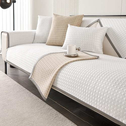 HOMEge Funda de sofá, protector de sofá suave antideslizante, funda de seda de hielo para sofá modular en forma de L en forma de U de 1/2/3/4 plazas (blanco, 90 x 160 cm)
