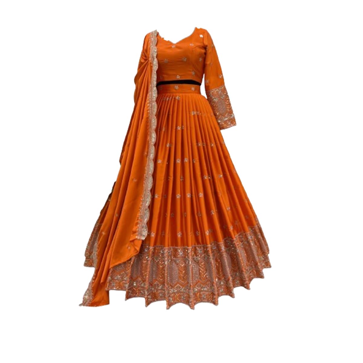 Women's Satin Blend SF108549 Diwali Outfit Bridal Orange Indian Casual Wear Semi-stiched Lehngacholi-image-34