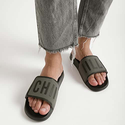 Image of CHUPPS Chill Out Black & Grey Drift Orthopedic Slippers | Soft Footpharma Footbed | Breathable Ventilation Holes | Lightweight Flip Flops | Anti-Skid Chappals for Everyday For Mens